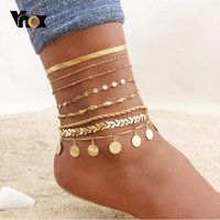 Vnox 1/2/3pcs/set Gold Color Simple Chain Anklets For Women, Leg Chains Ankle Beach Foot Jewelry, Holidays Bracelet on Leg