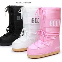 White pink Winter Boots Women Snow Boots Mid-calf Cold-proof Antiskid Thicken Cotton Thick Platform Space Ski Boots Size 35-42