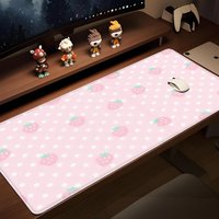 HYBXAXC Rubber Desk Pad Protector Full Strawberry Polka Dots Japanese Mouse Pad Office Desk Waterproof Non-Slip PC Desk Blotter