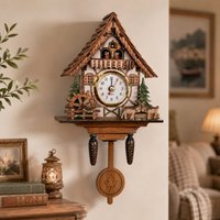 26cm Cuckoo Wall Clock Vintage Wooden Silent Quartz Home Living Room Bedroom Kitchen Decorative Battery Operated Timepiece Gift