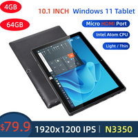 Hot Sales 64bits 10.1 INCH Windows 11 Tablet Intel Atom N3350 Quad Core 1920 x 1200 IPS Resolution WIFI Type-C Micro HD-MI Port