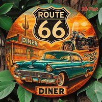 1pc Vintage Route 66 Diner Metal Sign - Retro Route 66 Poster with Classic Cars - Desert Roadside Decor - Weatherproof Indoor