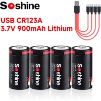 Soshine USB 3.7V Li-ion Battery 900mAh CR123 Lithium Battery 16340 Rechargeable Battery for Night Vision Smoke Alarm Flashlight