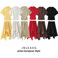 JNLEAOG Spring New Fashion Asymmetrical Drapey Halter Neck Top And Skirt Set Women's Polyester Fiber High Waist Autumn Summer