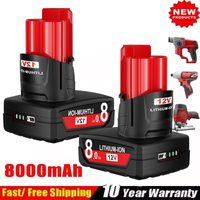 Für Milwaukee M12 Batterie 12V 8000mAH Für Milwaukee 12V Werkzeuge Ersatz Batterie Mit LED-Licht 48-11-2402 48-11-2411