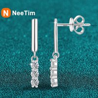 NeeTim Full Moissanite Drop Earrings 925 Sterling Silver with Gold Plated Wedding Stud Earrings For Women Party Fine Jewelry