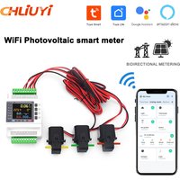 Tuya WiFi Smart Energy Meter Bi-Directional with 3 CT Clamps over under Voltage Protector Relay Switch for Home Auto