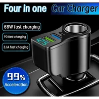 66W 4 Ports Car Charger Fast Charging USB Type C Car Lighter PD QC3.0 Car Phone Charger For iPhone Samsung Huawei Xiaomi