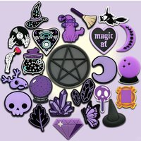 1pcs Halloween Shoe Charms Purple Clog Accessories Magic Witches Shoe Decorations Pins for Women Girls Crystal Energy Stone Gift