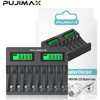 PUJIMAX 8-slot Battery Charger Suitable AAA/AA Rechargeable Battery Short Circuit Protection LED Display Ni-MH/Ni-Cd USB Charger