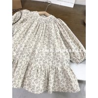 Children Girls Autumn Princess Dress Cotton Contrast Peter Pan Collar Kids Girls Dress Loose Floral Printed Little Girls Dresses