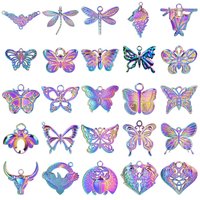 Fashion Rainbow Color Stainless Steel Butterfly Charms For Jewelry Making Supplies Animal Pendant Charm Bee Wolf Insect Findings