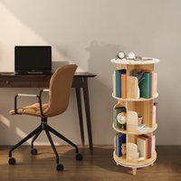Wood Rotating Bookshelf, 3-Tier Floor Standing Bookcase Organizer 360 Display Corner Storage Rack for Bedroom Living Room Office