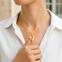Minimalist U-Shape Bean Necklace Stainless Steel Gold Tone Plated Teardrop Pendant Necklace Smooth Twisted Rope Chain