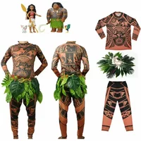 Moana Maui Tattoo T-Shirt/Hose Halloween Erwachsene Herren Damen Cosplay Kostüme mit Blättern Dekor Blattern Halloween Erwachsene Cosplay