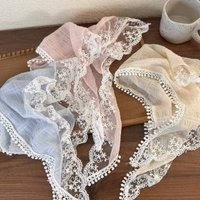 1PC Lace Trim Triangle Hair Scarves For Women Sweet Pastel Crinkle Chiffon Hair Scarf Hair Accessory For Daily Wear Beach