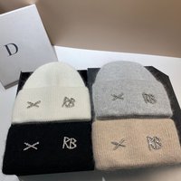1PC New RB Letters Rabbit Hair Knitted Hat With Winter Windproof Ear Protection Hat Outdoor Thicken Warm Hat