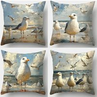 Home Decor Seagulls on Beach Coastal Art Pillow Covers Pattern Cushion Cover Suitable for Sofa Bedroom Car Pillow Cover