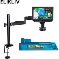 Elikliv EM4K Flex 4K Digital Soldering Microscope 2000X 10.1" HDMI Microscope for Electronics with Boom Arm Stand Ring Light