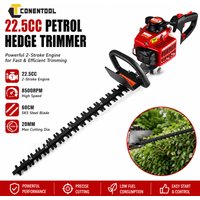 CONENTOOL 22.5CC Petrol Hedge Trimmer 650W 2-Stroke Gas Hedge Cutter 60CM SK5 Dual Action Blade 20MM Branch Cutting 600ML Fuel Tank Garden Bush Shrub Pruner