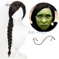 Wicked Women Elphaba Cosplay Wig Synthetic Hair Wigs Black Braid Long Wavy Party Wig