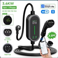AFEEV 16A 3.6KW Portable Charger Type 1/Type2 Electric Car Charger EVSE Charging Cable Wallbox WiFi APP Bluetooth EU Plug