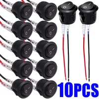 10/5PCS ON/OFF Round Rocker Switch MINI Toggle Switch 2 Pin SPST Push Button Switch 12V 24V 20MM with Wires for Auto Car RV Boat