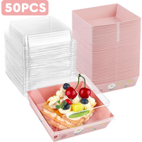50 Pack Paper Charcuterie Boxes with Clear Lids, Disposable Sandwich Boxes Square To Go Food Containers for Desserts, Strawberri
