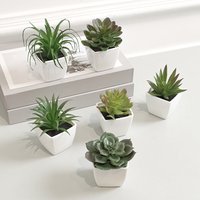 Décoration de la maison 6 pièces, petites plantes succulentes artificielles en pot, Mini Evergreen