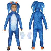 Hedgehog Boy Sonicing Cosplay Costume Including Helmet Gloves Halloween Carnival Funny Clothes for Children