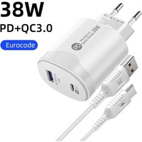 Tatal 38W Wall Charger Quick Charge PD20W Power3.0 Fast Charging Adapter with USB Type C Cable for for Xiaomi iPhone Samsung
