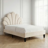 WoodenAura bed child 90x200 cm, single bed frame with headboard floral bed and slatted box, velvet padded bed, children bed
