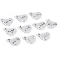 10Pcs Alloy Heart Shaped Family Member Dad Mom Grandkids Son Daughter Charm Pendant For Bracelet Necklace Earring Jewelry Making