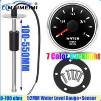Czujnik poziomu wody 0-190 Ohm, wskaźnik poziomu wody 52mm z 7-kolorową diodą LED, miernik poziomu wody w zbiorniku do łodzi, jachtu, samochodu, 12V/24V