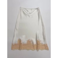 Lace Patchwork Ladies Silk Midi Skirt Elastic Waist A-Line Fashion Female Jupe