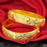 Chinese Classical Plated 24K Yellow Gold Bracelet Ladies Bridal Opening Bracelet Bracelet Valentine's Day Wedding Jewelry Gifts
