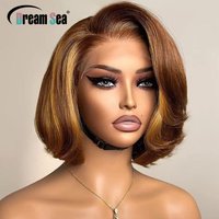 Blonde Highlight Short Bob Human Hair Wigs 200 Density Side Part 13x4 Lace Frontal Wig Pixie Cut Brazilian Remy Hair For Women