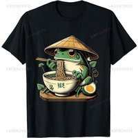 Frog Eating Ramen Kawaii Japanese Noodles Anime Lovers T-Shirt Casual Fashion Loose Harajuku Style Man Tshirt Summer Women Tees