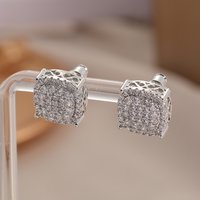 Fashion Classic Silver Color Square Classic Zircon Studs Earrings For Men Women Trend Shiny Ear Stud Jewelry Gift Daily Wearable