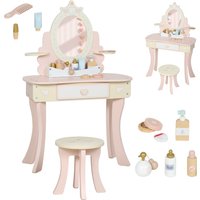 Aiyaplay Schminktisch für Mädchen 2-in-1 Schreibtisch mit Spiegel, Hocker, Schublade und 7 Zubehörteilen für Kinder ab 3 Jahren, Rosa