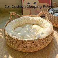 Four Seasons Universal Pure Handmade Vine Woven Cat Nest Seasonal Warmth Pad Abnehmbare Waschbare Winter Pet Supplies Zubehör