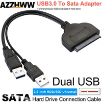 Dual USB to SATA Adapter SATA to USB 3.0 Cable Support 2.5 Inches External SSD HDD Hard Drive SATA 7+15 Pin Cable Up to 5 Gbps