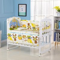 6Piece Cartoon Baby Crib Bedding Set Infant Nursery Room safari Breathable Crib Bumper Infant (4Bumpers+Matress+Pillow)