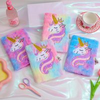 1PC Children's Plush with Lock Diary Unicorn Cartoon Notebook Girl Student Handbook Kindergarten Birthday Gift