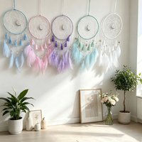 Handmade Moon Pendant Dreamcatcher Bead Tassel Feather Design Boho Wall Hanging Decor Bedroom Living Room Home Ornament