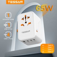 TESSAN 65W GaN Universal Travel Adapter Worldwide with USB and Type C Fast Charging Power Adapter EU/UK/USA/AUS Plug for Travel