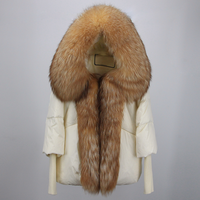 Veste à capuche en duvet de canard avec col en fourrure de renard véritable pour femme, optique naturelle, manteau chaud, surdimensionné, streetwear, hiver, 2023