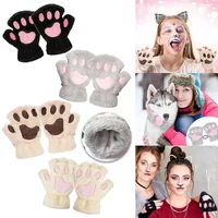 AliExpress NONE Women's Winter Plush Gloves, Cat Paw Design - Half-finger Warm Gloves, Suitable for Office Use, Cycling and Outdoor Activities