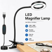 10X 30X Magnifier with Light 5 Color Modes Stepless Dimming LED Flexible Gooseneck Stand for Crafts Work