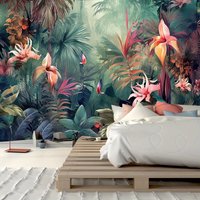 Tropical Flower Plant Tapestry Wall Hanging, Palm Tree Leaves Rainforest Jungle Nature Room Wall Art Tapestries Aesthetic for